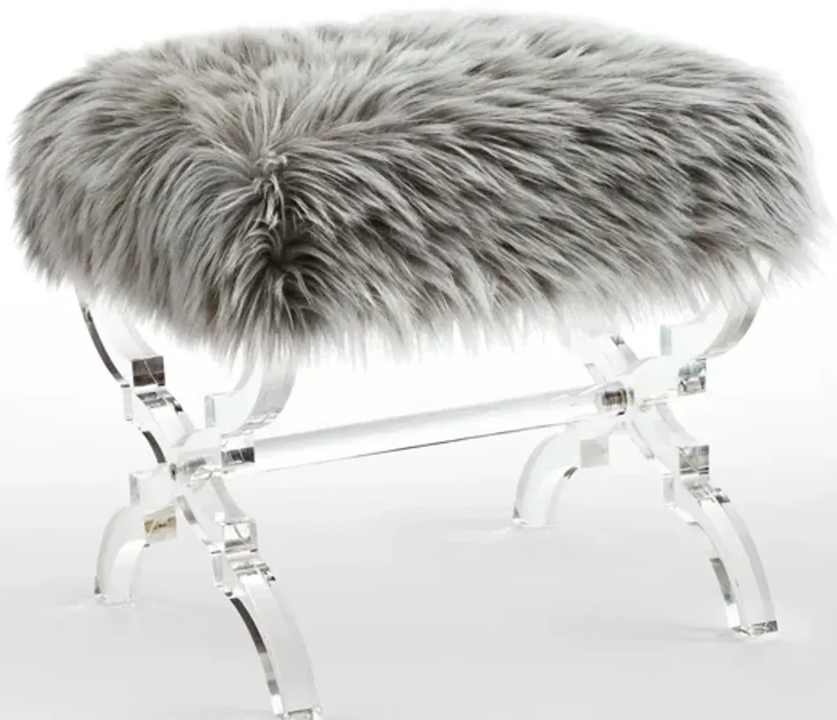 Faux Fur Ottoman - Gray / Clear