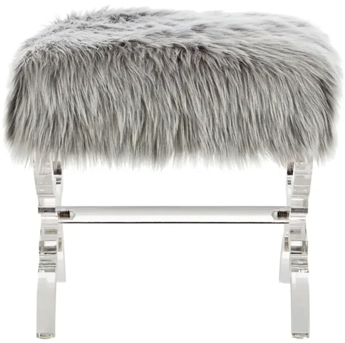 Faux Fur Ottoman - Gray / Clear