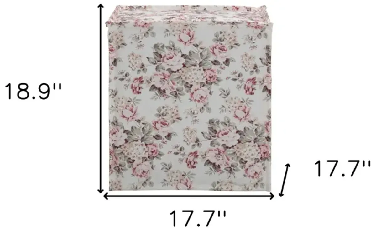 Linen Floral Ottoman - Ivory