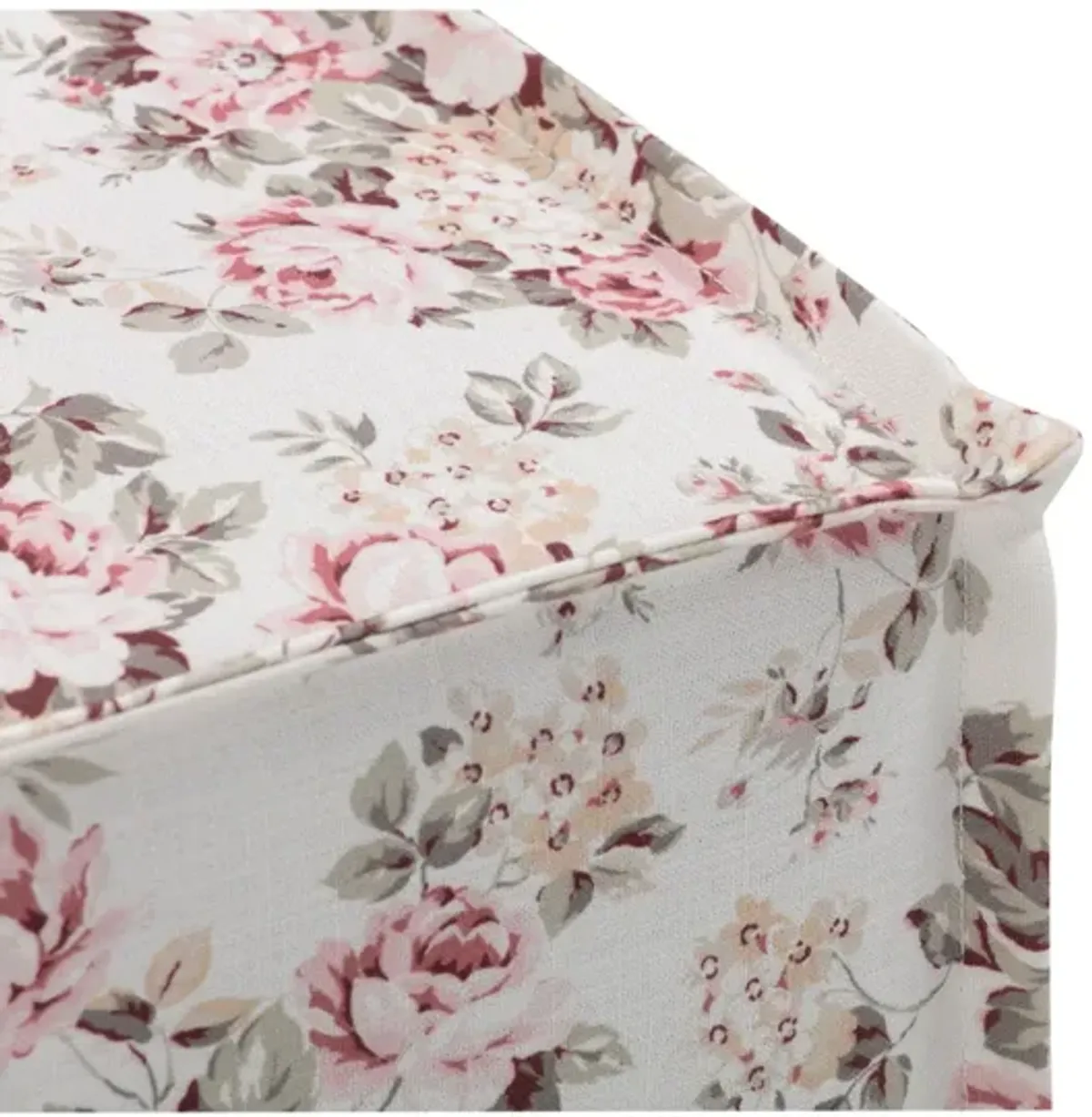 Linen Floral Ottoman - Ivory