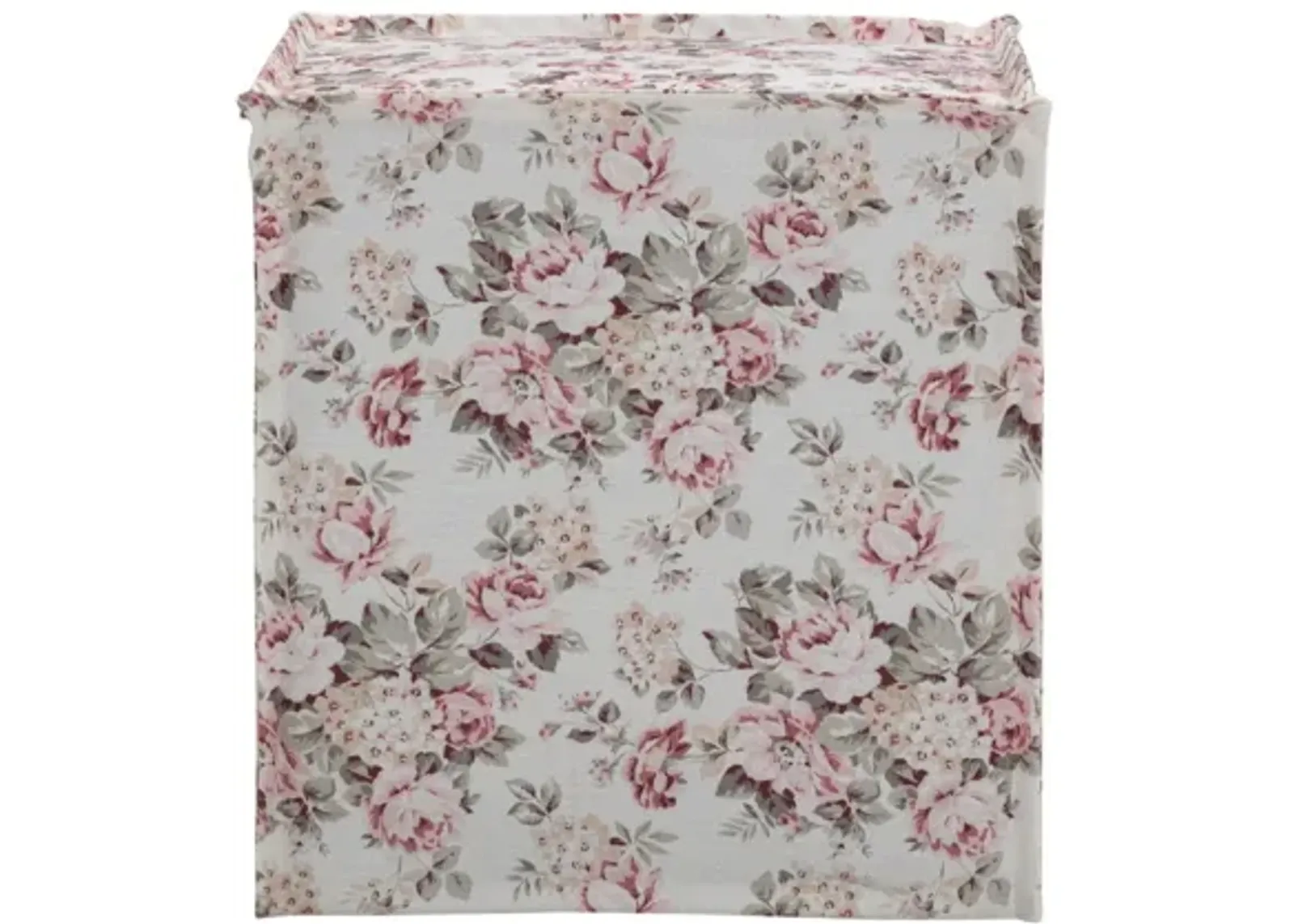 Linen Floral Ottoman - Ivory