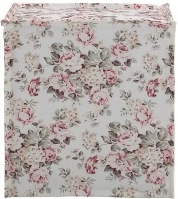 Linen Floral Ottoman - Ivory