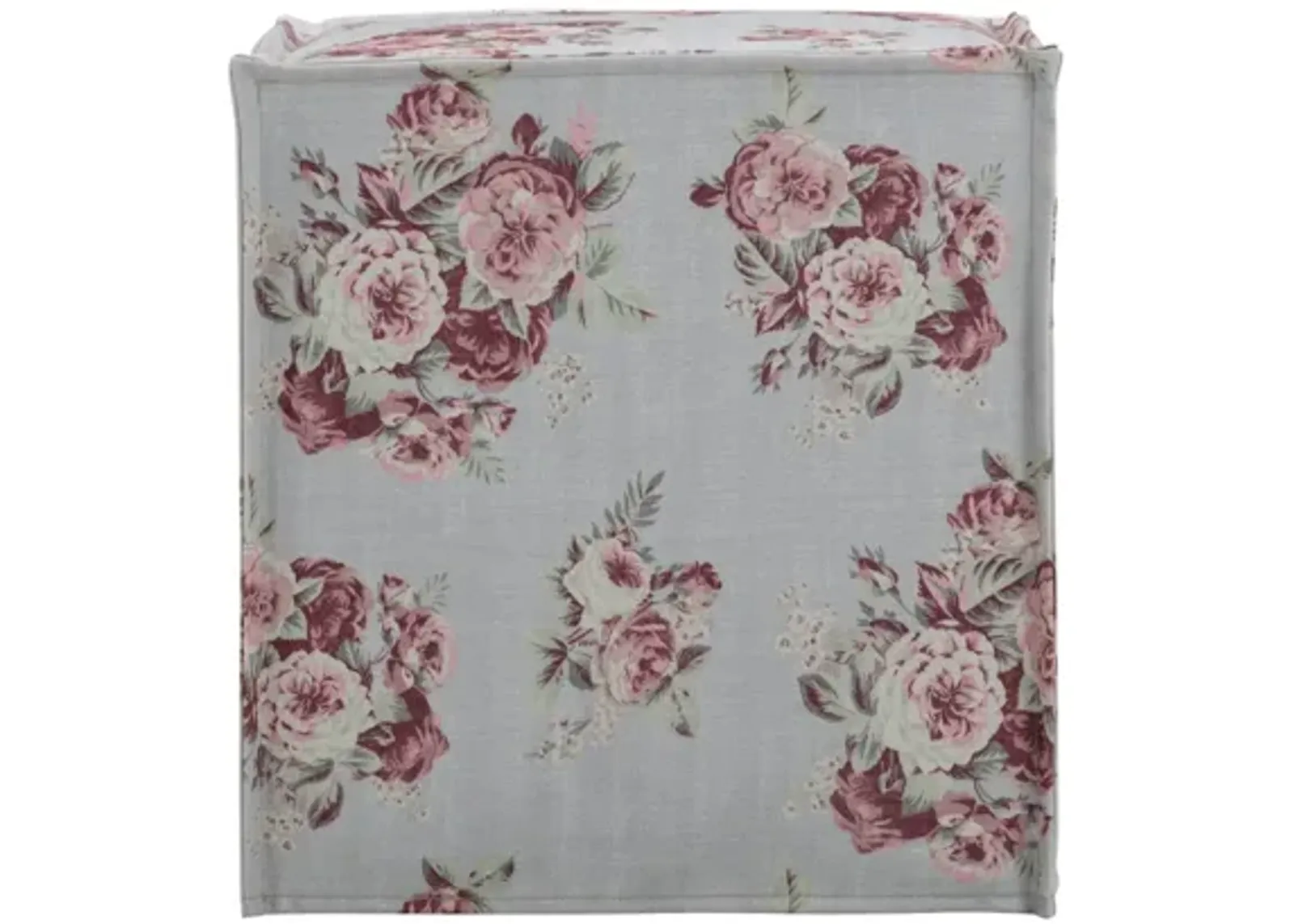 Linen Floral Ottoman - Pink