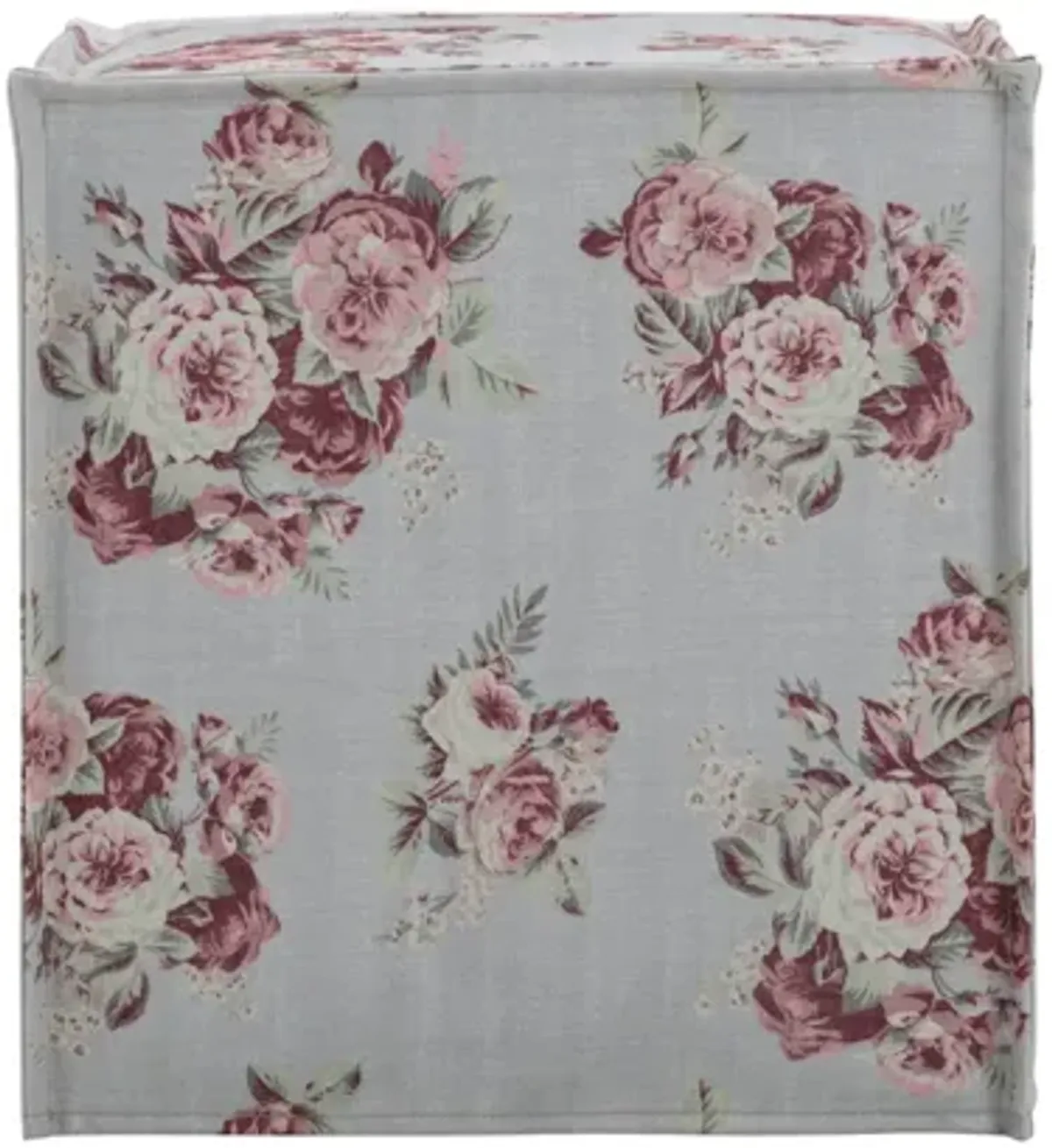 Linen Floral Ottoman - Pink