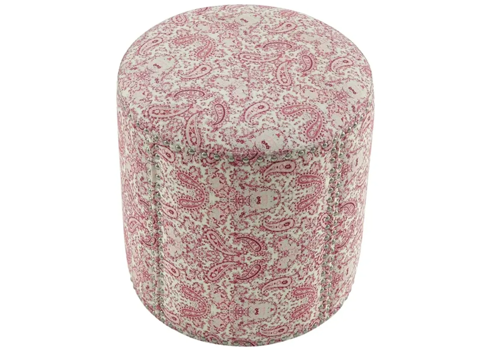 Linen Round Floral Ottoman - Red