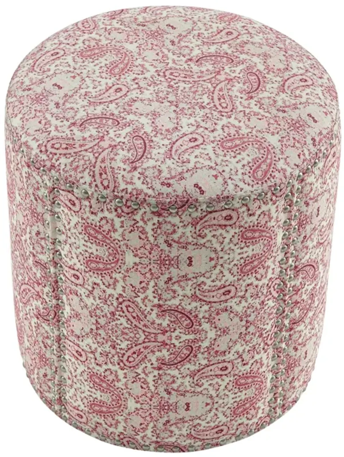 Linen Round Floral Ottoman - Red