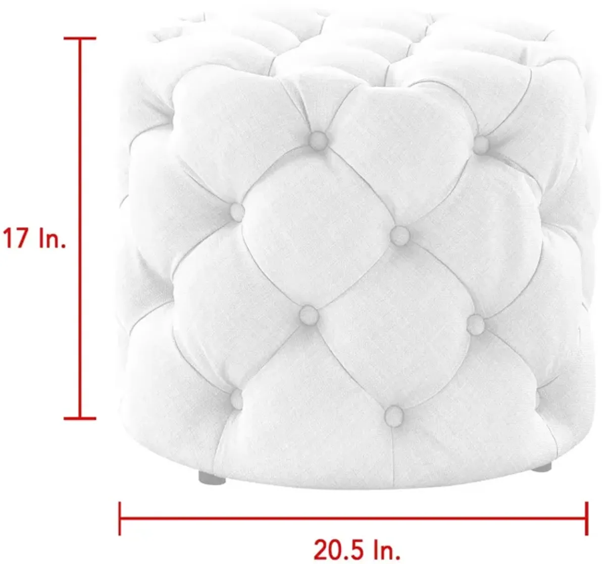 Linen Tufted Round Ottoman - White