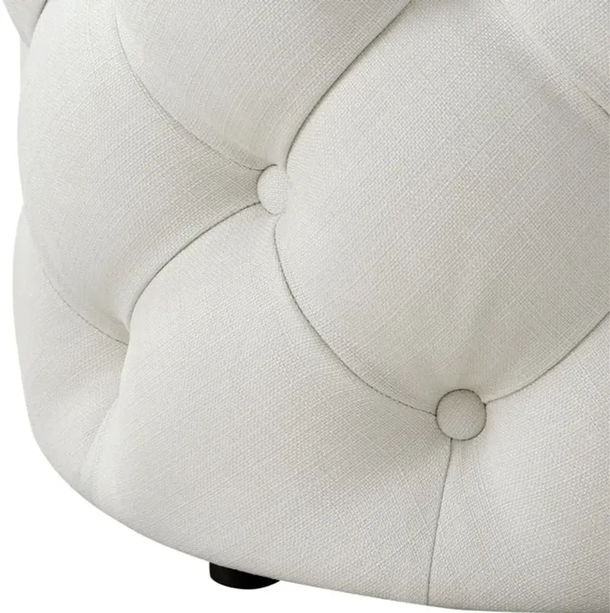 Linen Tufted Round Ottoman - White