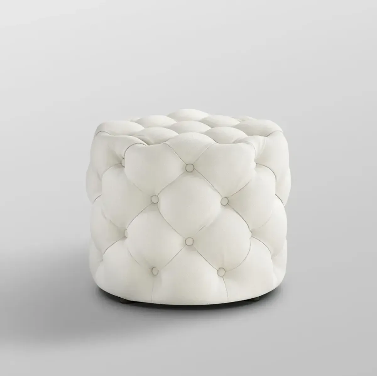 Linen Tufted Round Ottoman - White