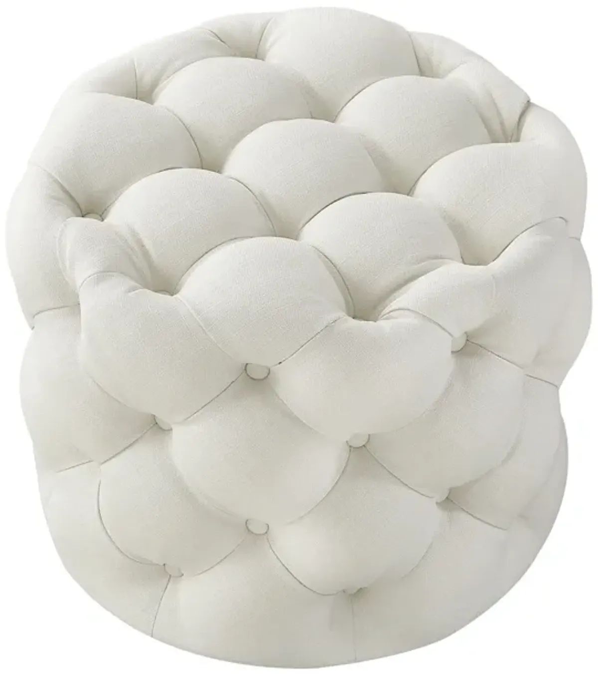 Linen Tufted Round Ottoman - White