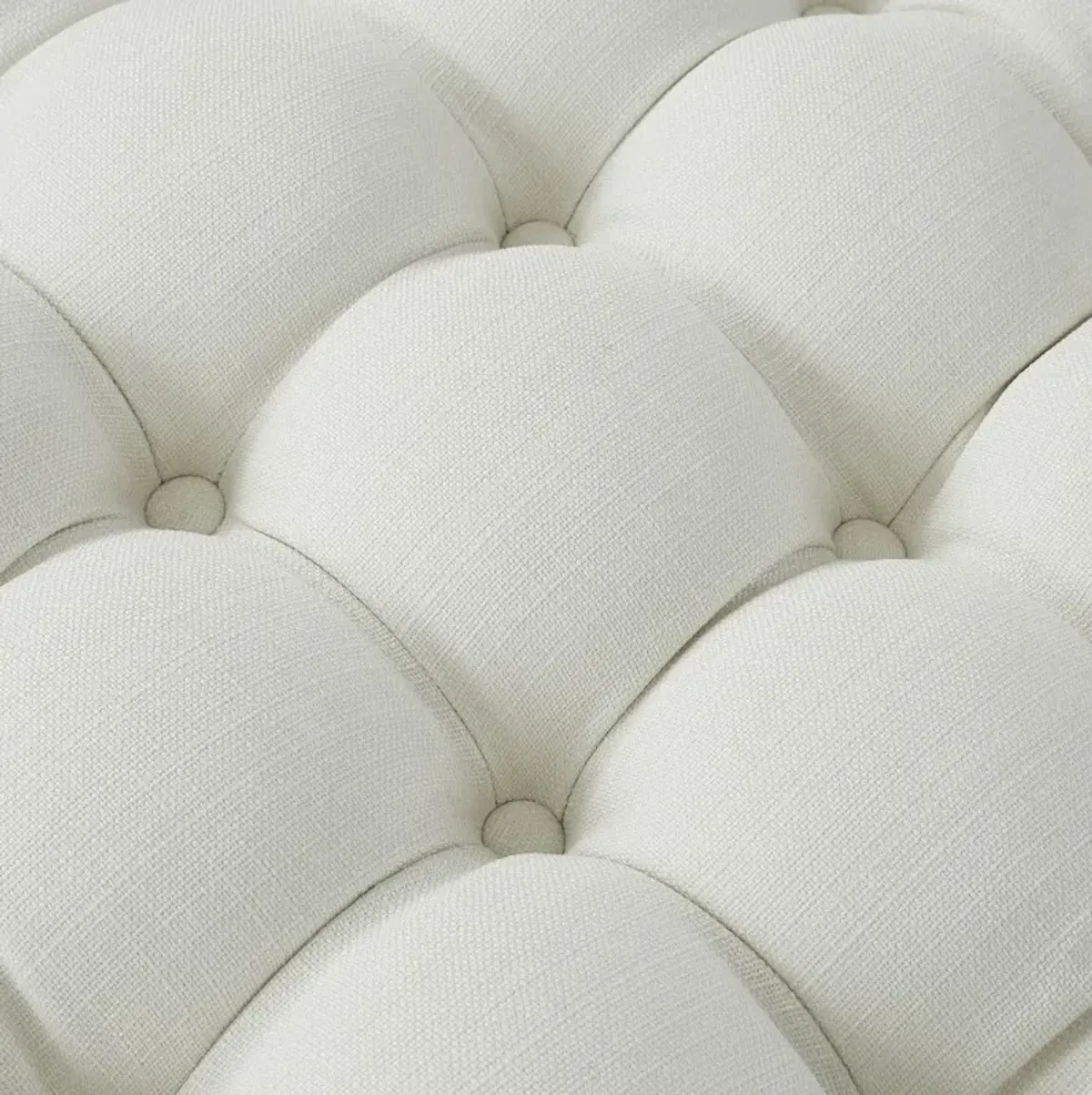 Linen Tufted Round Ottoman - White