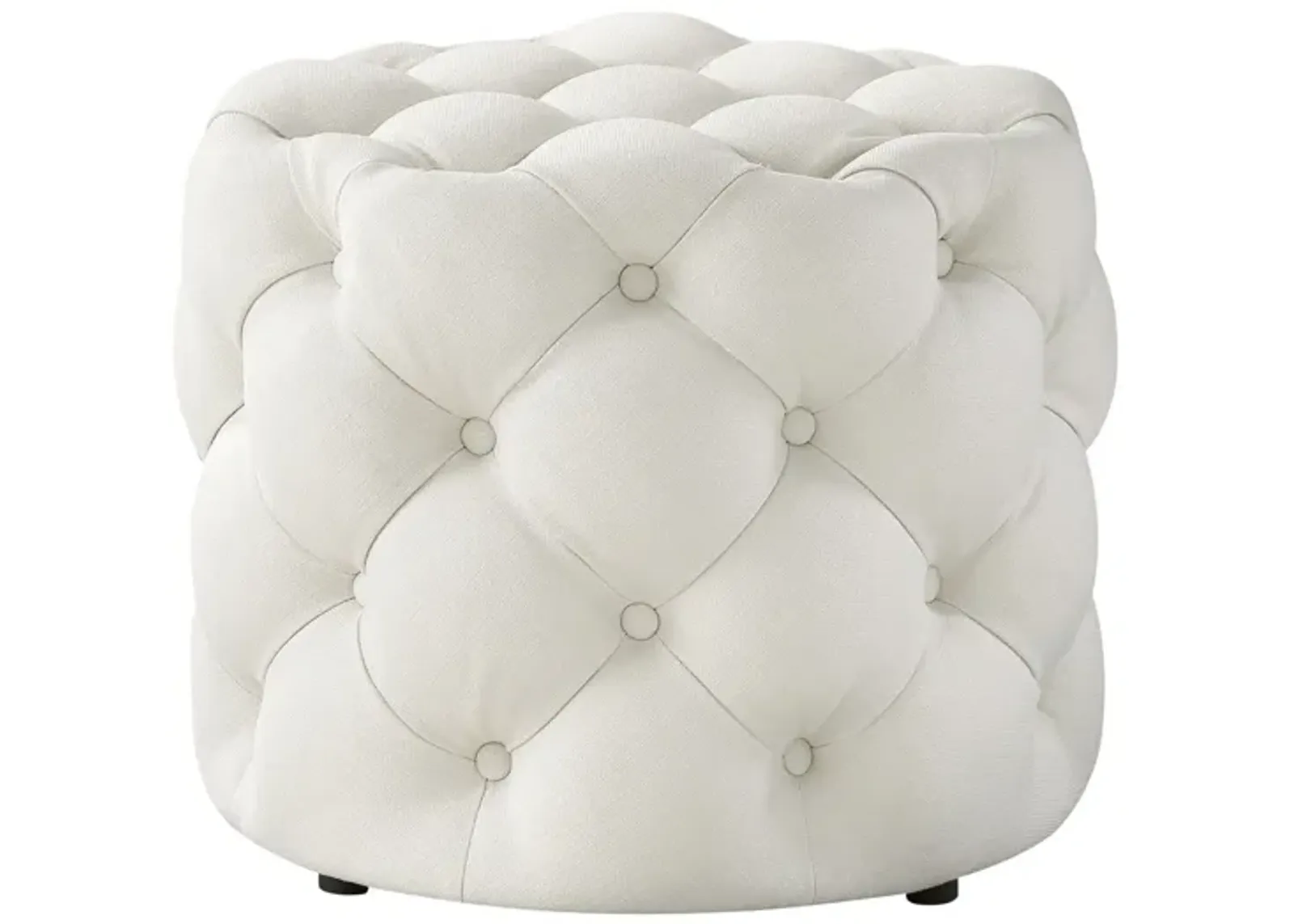 Linen Tufted Round Ottoman - White