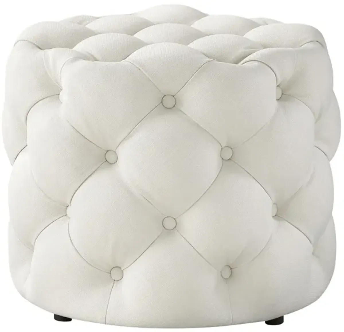 Linen Tufted Round Ottoman - White