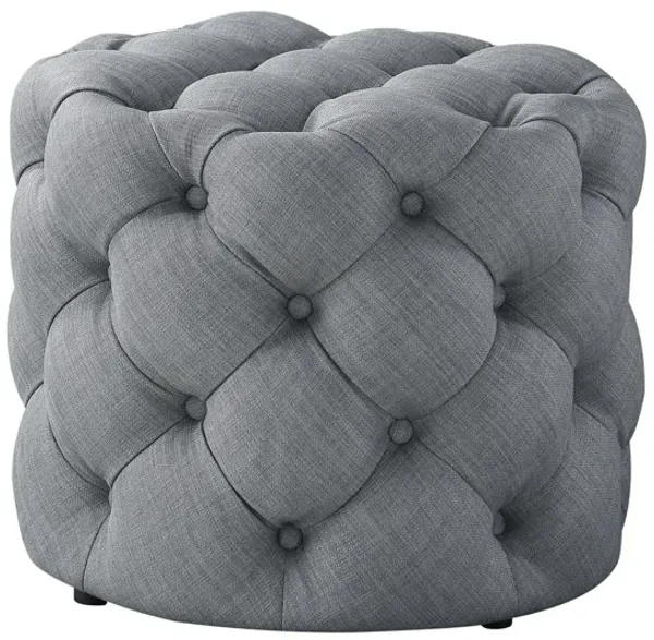Linen Tufted Round Ottoman - Light Gray