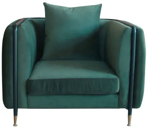 Velvet And Black Solid Color Arm Chair - Green