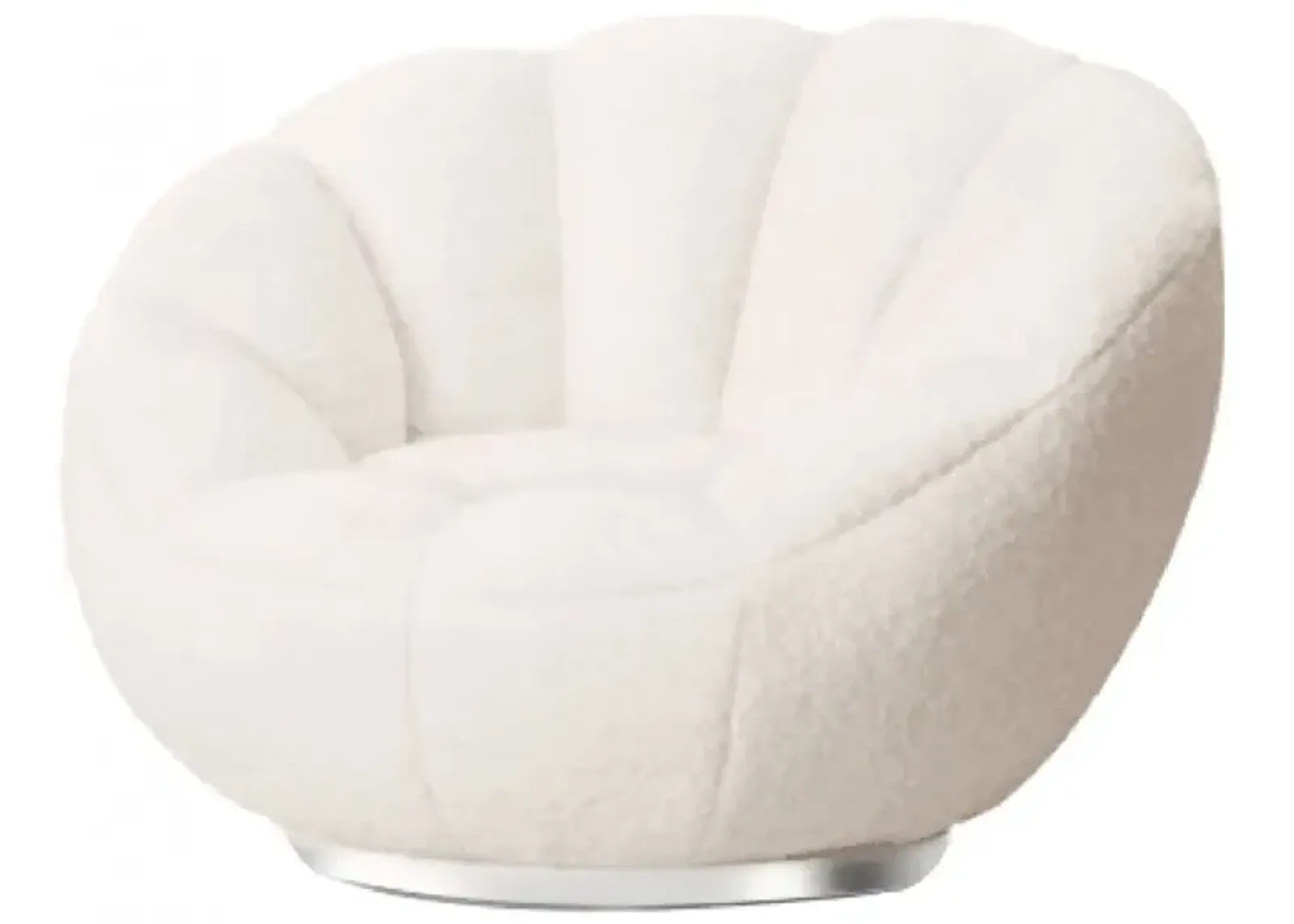 Sherpa And Silver Clamshell Swivel Barrel Chair - White