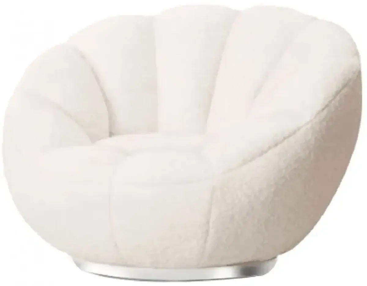 Sherpa And Silver Clamshell Swivel Barrel Chair - White