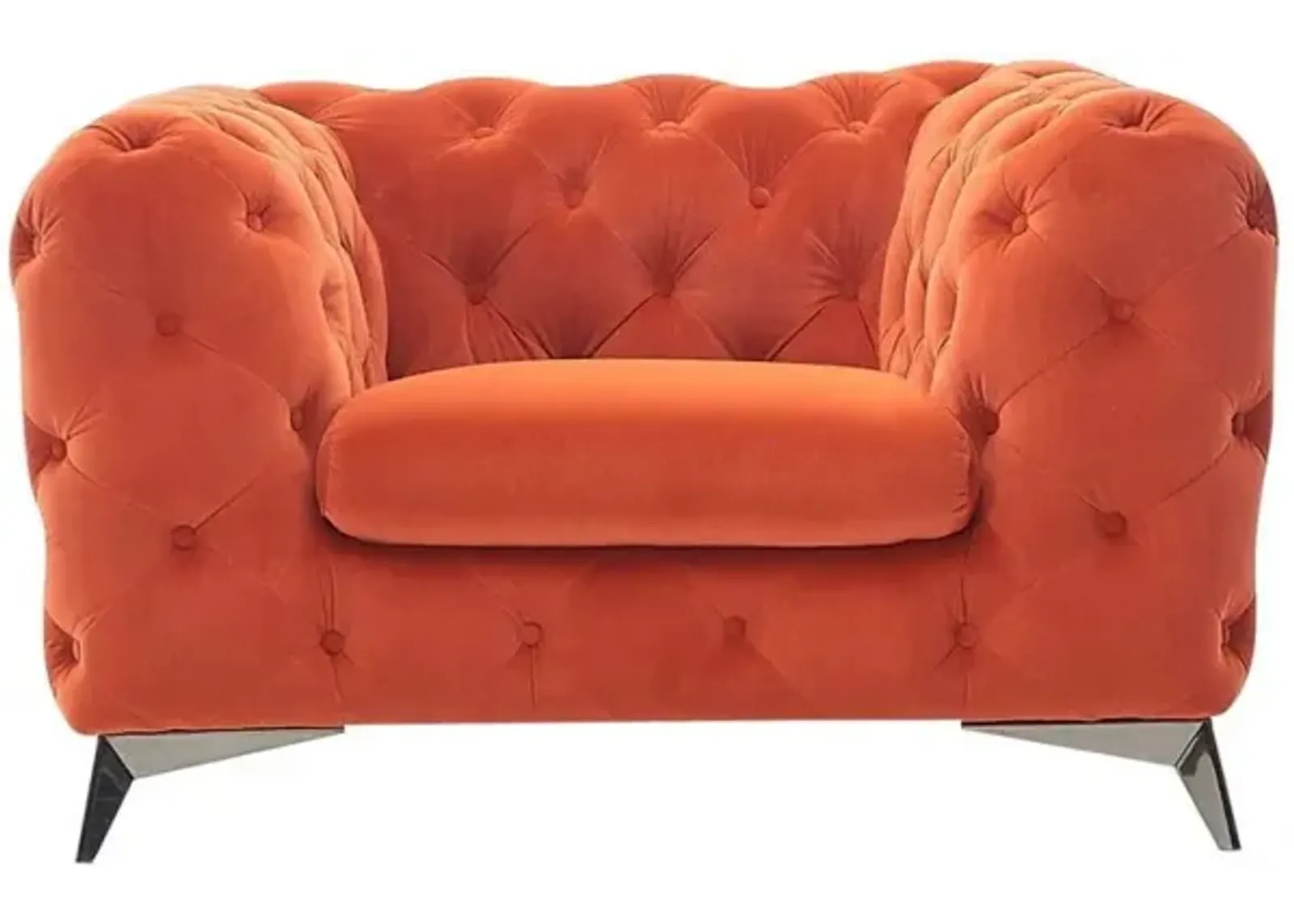 Velvet And Silver Solid Color Chesterfield Chair - Orange