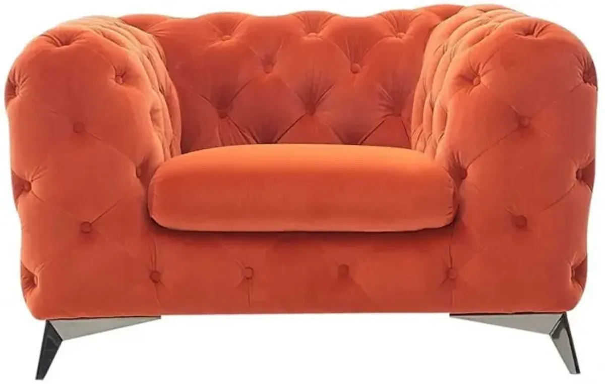 Velvet And Silver Solid Color Chesterfield Chair - Orange