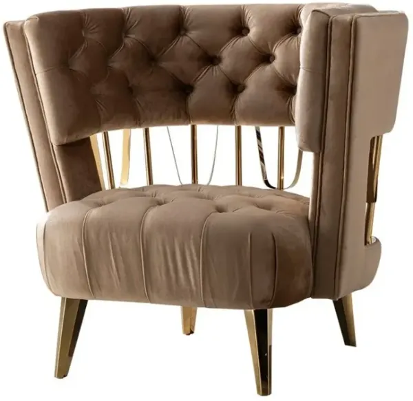 Velvet And Gold Exposed Back Accent Chair - Dark Beige