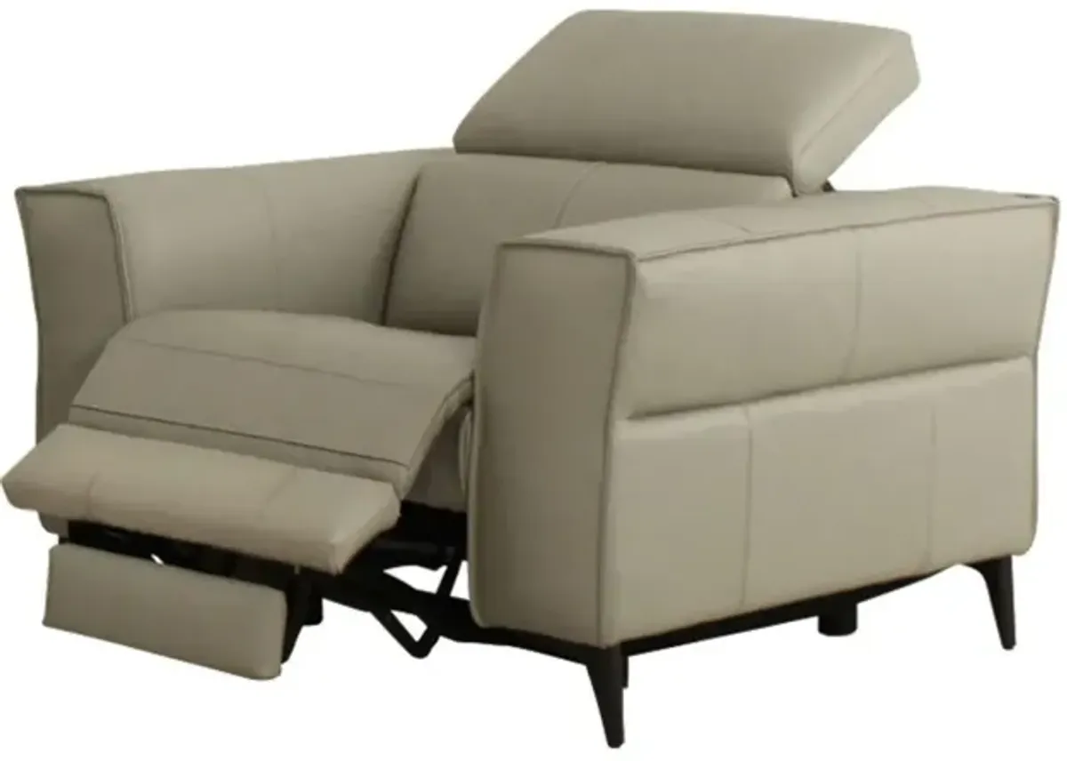 Genuine Leather Power Recliner - Light Gray