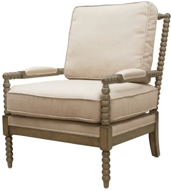 Cushion And Natural Beaded Arm Chair - Ivory