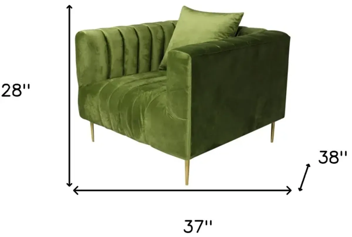 Velvet And Gold Solid Color Lounge Chair - Olive