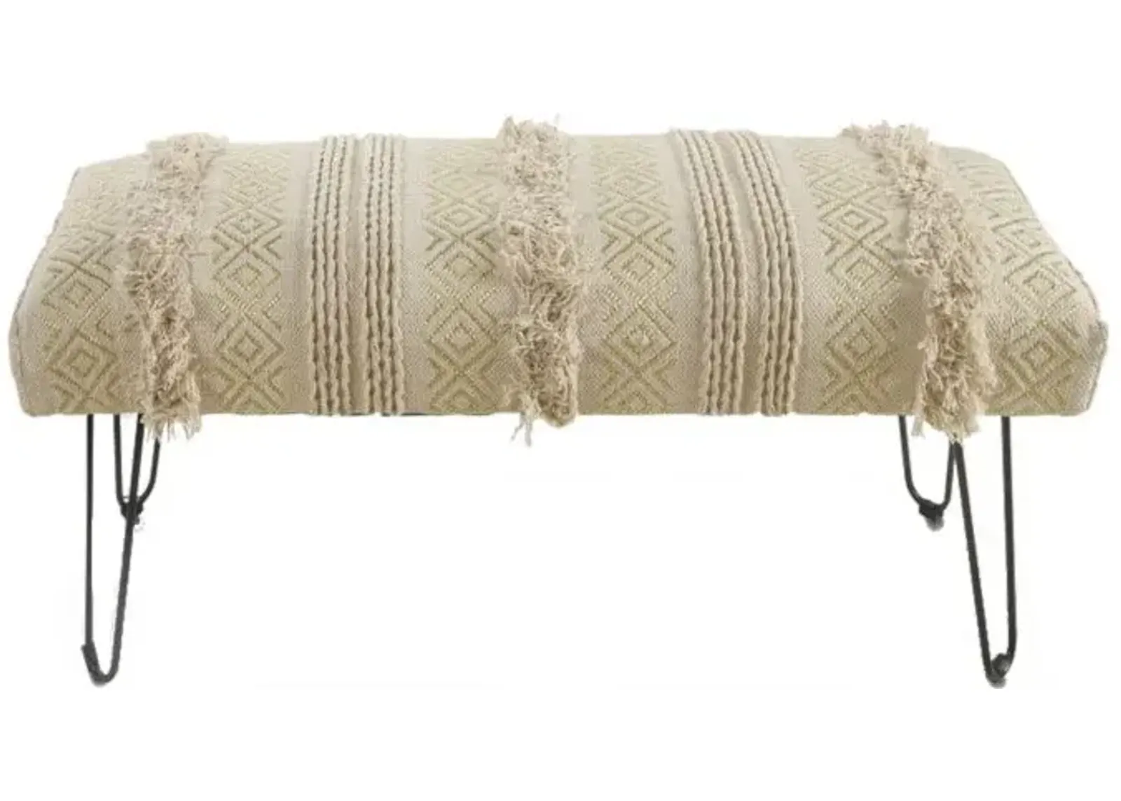 Geometric Black Leg Upholstered Bench - Ivory / Gold