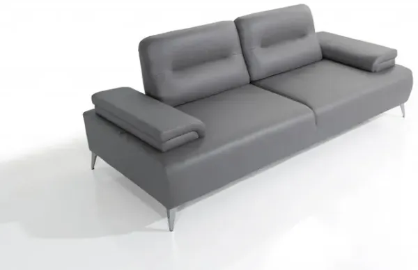 Leather Convertible Sofa And Toss Pillows With Silver Legs - Light Gray