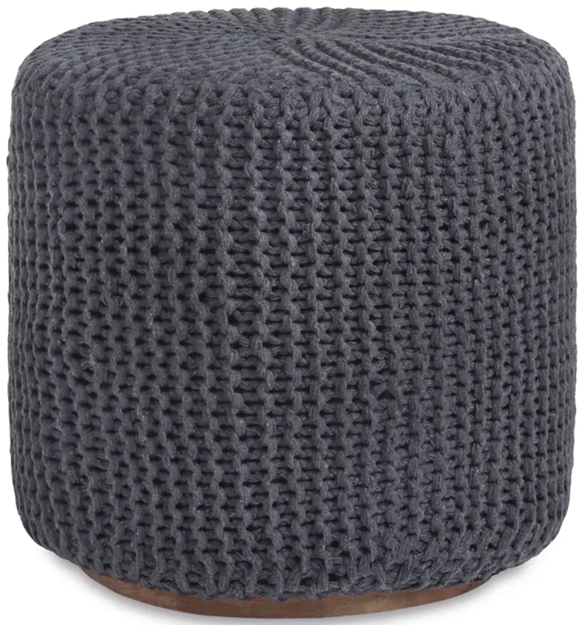 Cotton Blend Round Pouf Ottoman - Gray