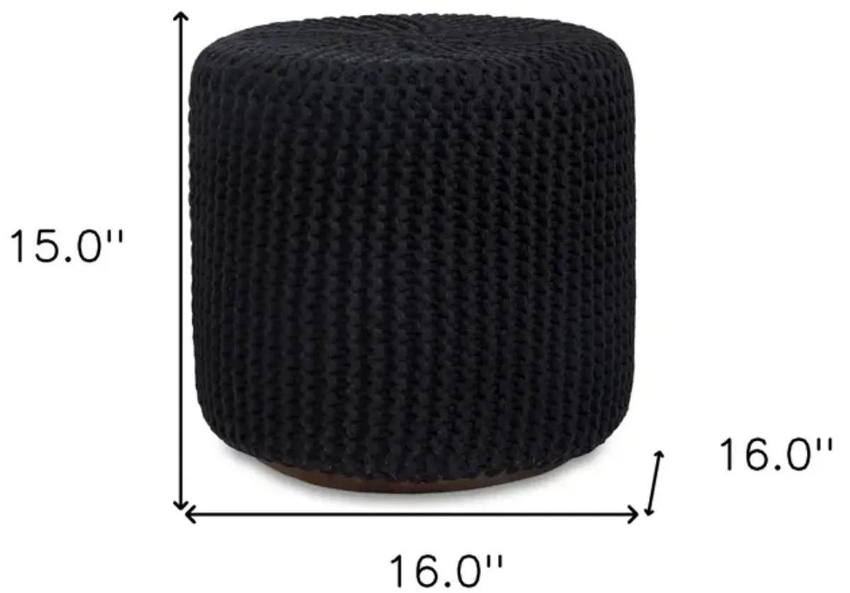 Cotton Blend Round Pouf Ottoman - Black