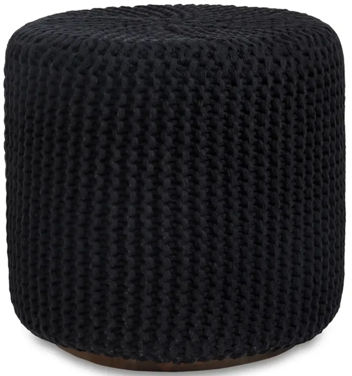 Cotton Blend Round Pouf Ottoman - Black