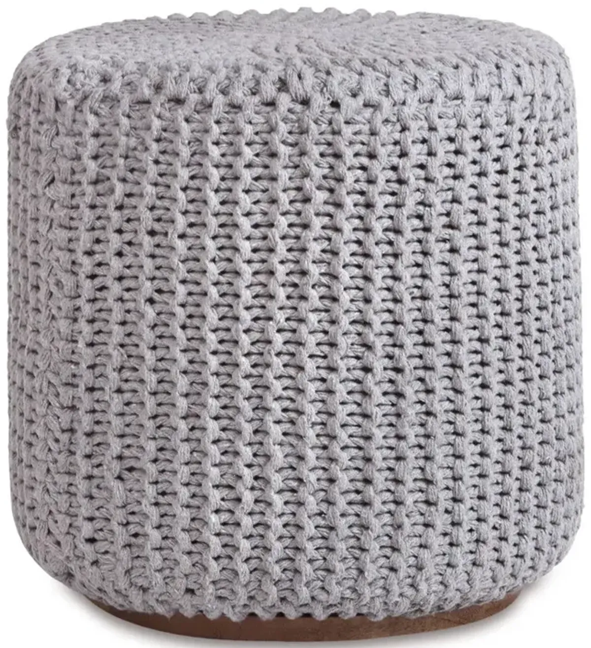 Cotton Blend Round Pouf Ottoman - Light Gray