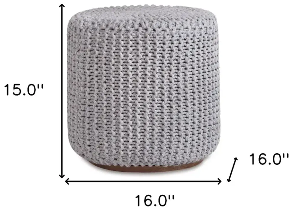 Cotton Blend Round Pouf Ottoman - Light Gray