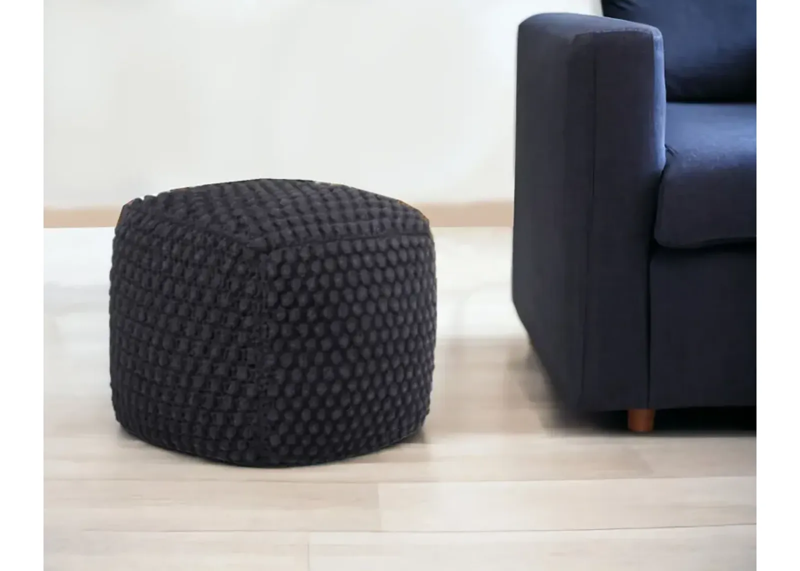 Cotton, Blend Pouf Ottoman - Black