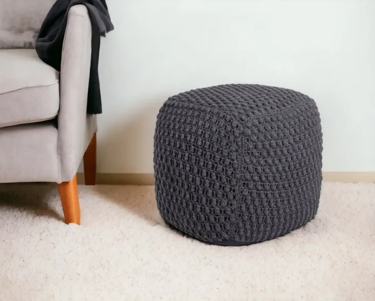 Cotton Blend Pouf Ottoman - Gray