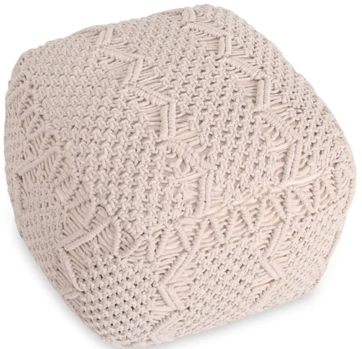 Cotton Blend Pouf Ottoman - Ivory