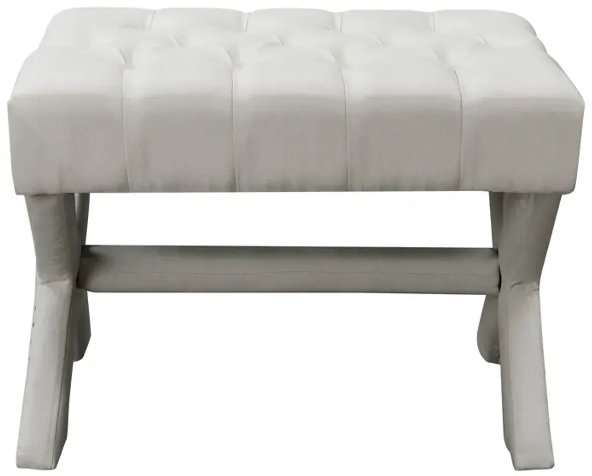 Linen Tufted Ottoman - Cream