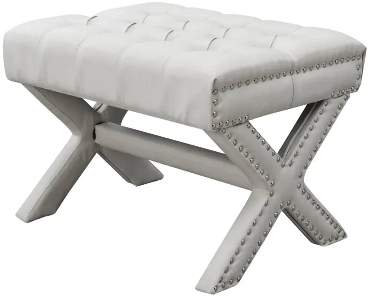 Linen Tufted Ottoman - Cream