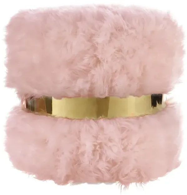 Faux Fur Round Ottoman - Blush
