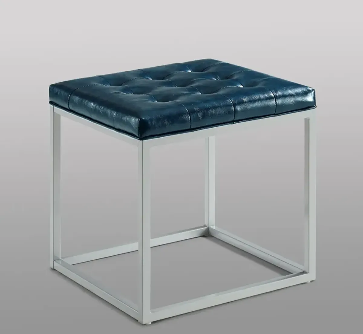 Faux Leather Cube Ottoman - Blue / Gray