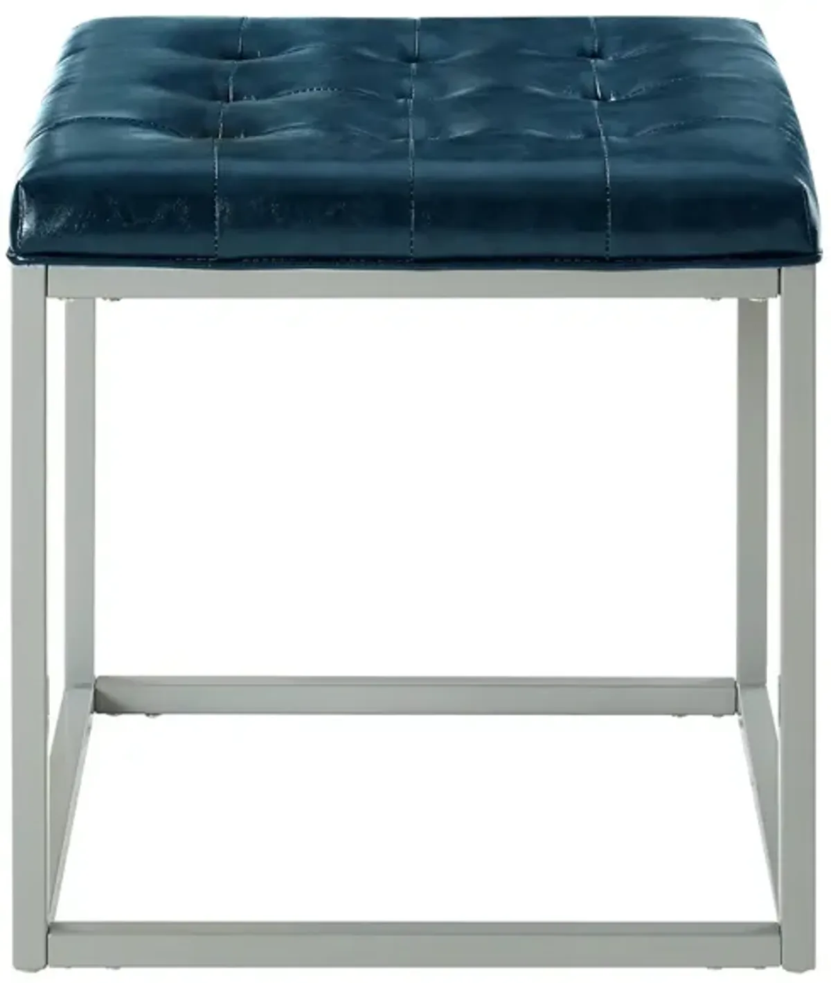 Faux Leather Cube Ottoman - Blue / Gray