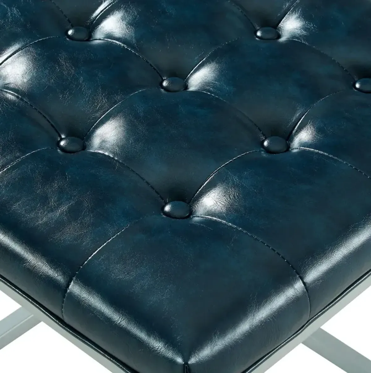 Faux Leather Cube Ottoman - Blue / Gray