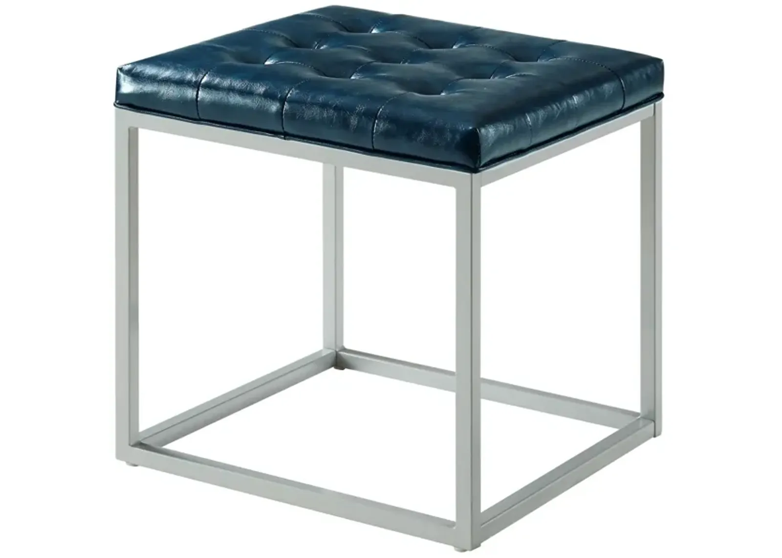 Faux Leather Cube Ottoman - Blue / Gray