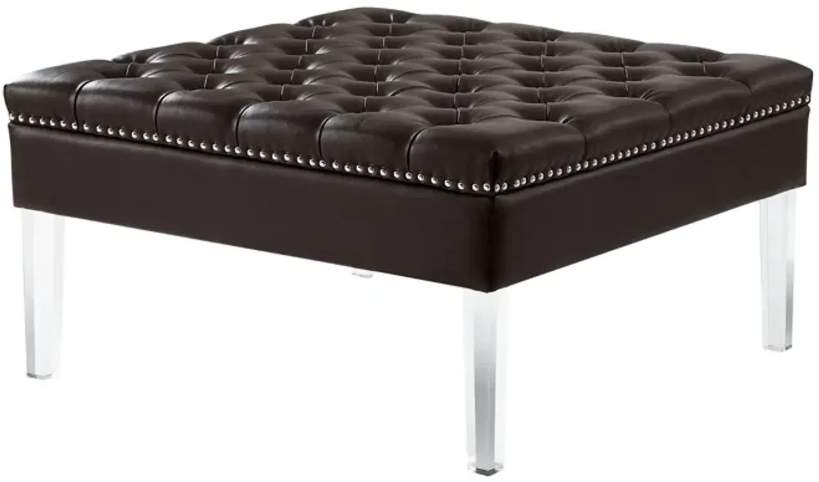 Faux Leather Cocktail Ottoman - Espresso / Clear