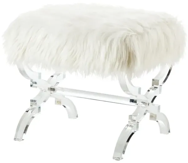 Faux Fur Ottoman - White / Clear