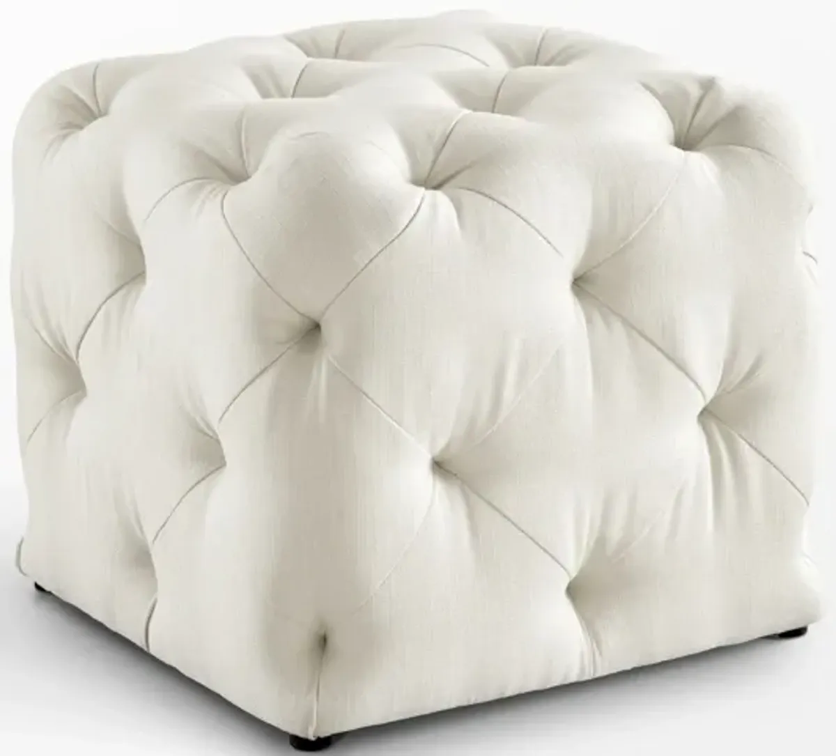 Linen Cube Ottoman - White