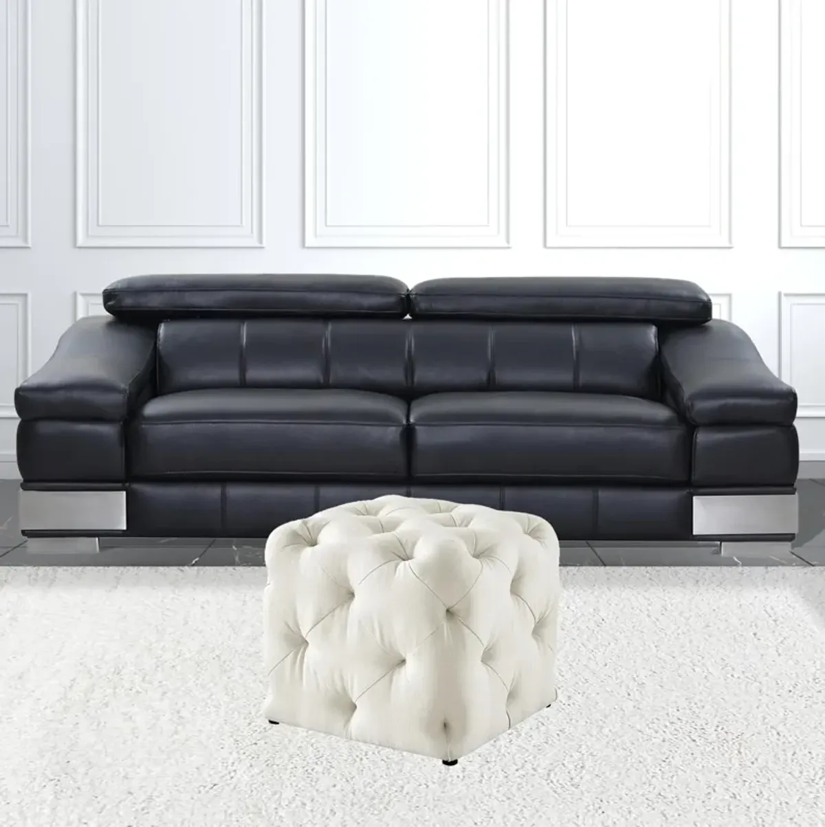 Linen Cube Ottoman - White