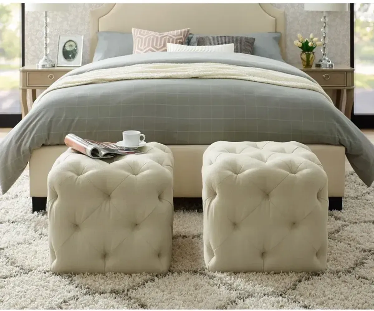 Linen Cube Ottoman - White