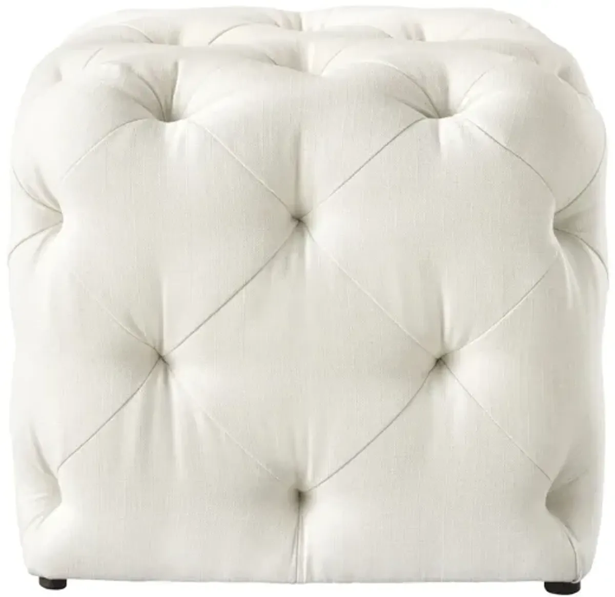 Linen Cube Ottoman - White